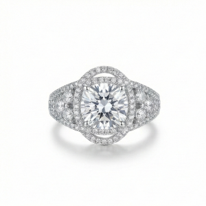 AGOR 925 Sterling Silver Vintage Style Halo Statement Ring Jewellery with High Polish Rhodium Finish for Women