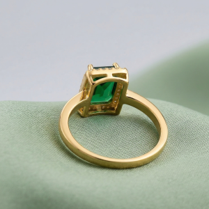 925 Sterling Silver Green Emerald Cut Halo Ring Yellow Gold Finish Jewellery for Women - Size 8