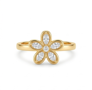 AGOR 925 Sterling Silver Clear Floral Ring Yellow Gold Finish Jewellery for Women - Size 8