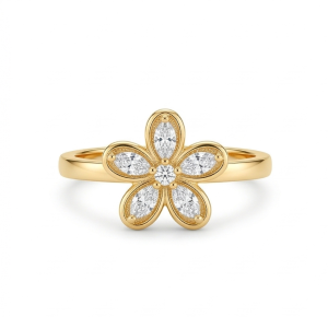 AGOR 925 Sterling Silver Clear Floral Ring Yellow Gold Finish Jewellery for Women - Size 7