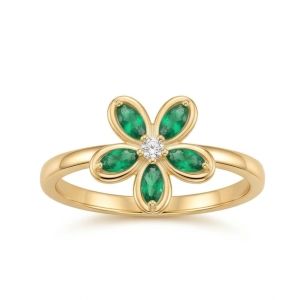 925 Sterling Silver Green Floral Ring Yellow Gold Finish Jewellery for Women - Size 9