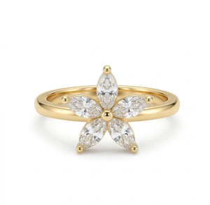 AGOR 925 Sterling Silver Clear Starburst Floral Ring Yellow Gold Finish Jewellery for Women - Size 8