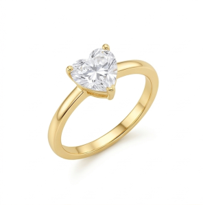 AGOR 925 Sterling Silver Clear Heart Solitaire Ring Yellow Gold Finish Jewellery for Women - Size 8