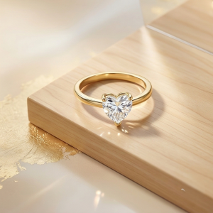 925 Sterling Silver Clear Heart Solitaire Ring Yellow Gold Finish Jewellery for Women - Size 8