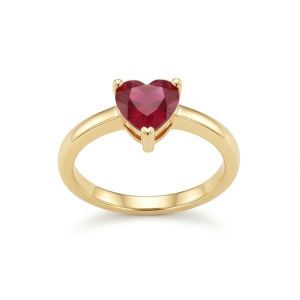 AGOR 925 Sterling Silver Red Heart Solitaire Ring Yellow Gold Finish Jewellery for Women - Size 7