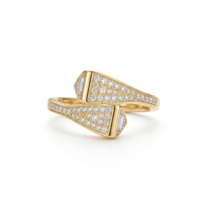 AGOR 925 Sterling Silver Clear Stone Geometric Bypass Ring Yellow Gold Finish Jewellery for Women - Size 6
