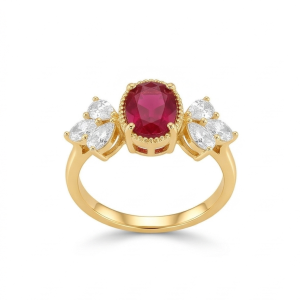 925 Sterling Silver Red Oval Vintage Ring Yellow Gold Finish Jewellery for Women - Size 7