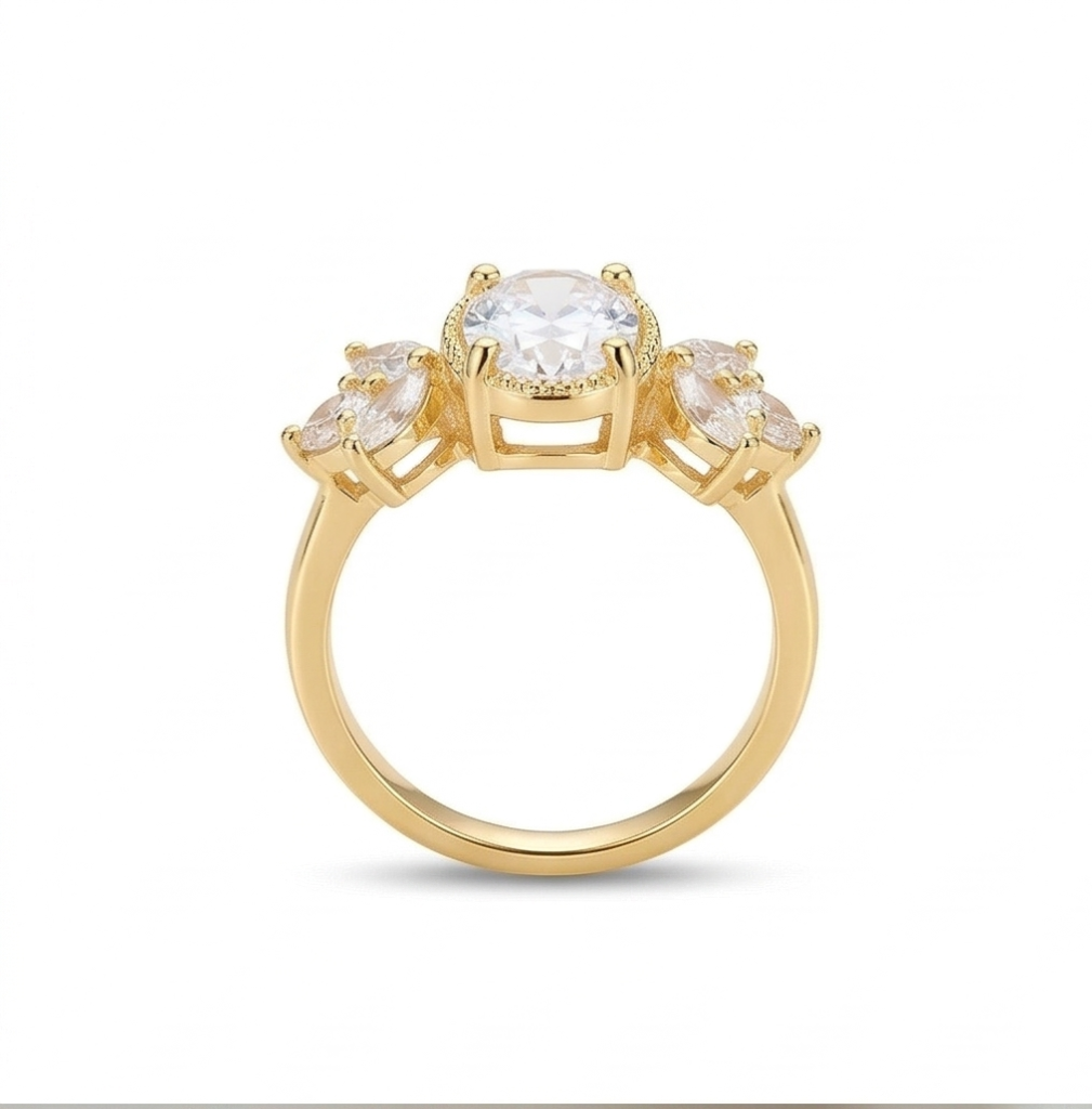 AGOR 925 Sterling Silver Clear Oval Vintage Ring Yellow Gold Finish Jewellery for Women - Size 6