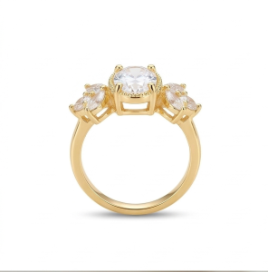 AGOR 925 Sterling Silver Clear Oval Vintage Ring Yellow Gold Finish Jewellery for Women - Size 6