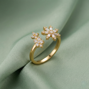 AGOR 925 Sterling Silver Clear Snowflake Open Ring Yellow Gold Finish Jewellery for Women - Size 6
