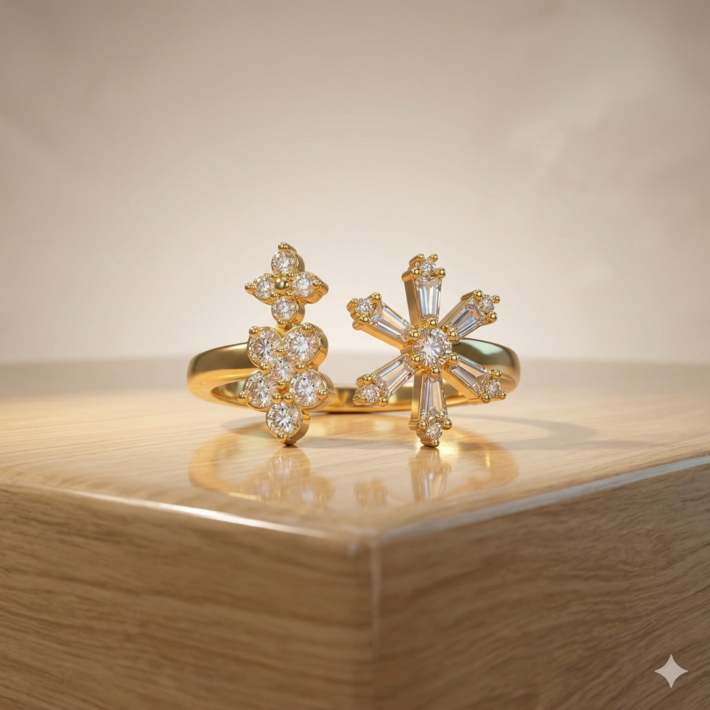 AGOR 925 Sterling Silver Clear Snowflake Open Ring Yellow Gold Finish Jewellery for Women - Size 6