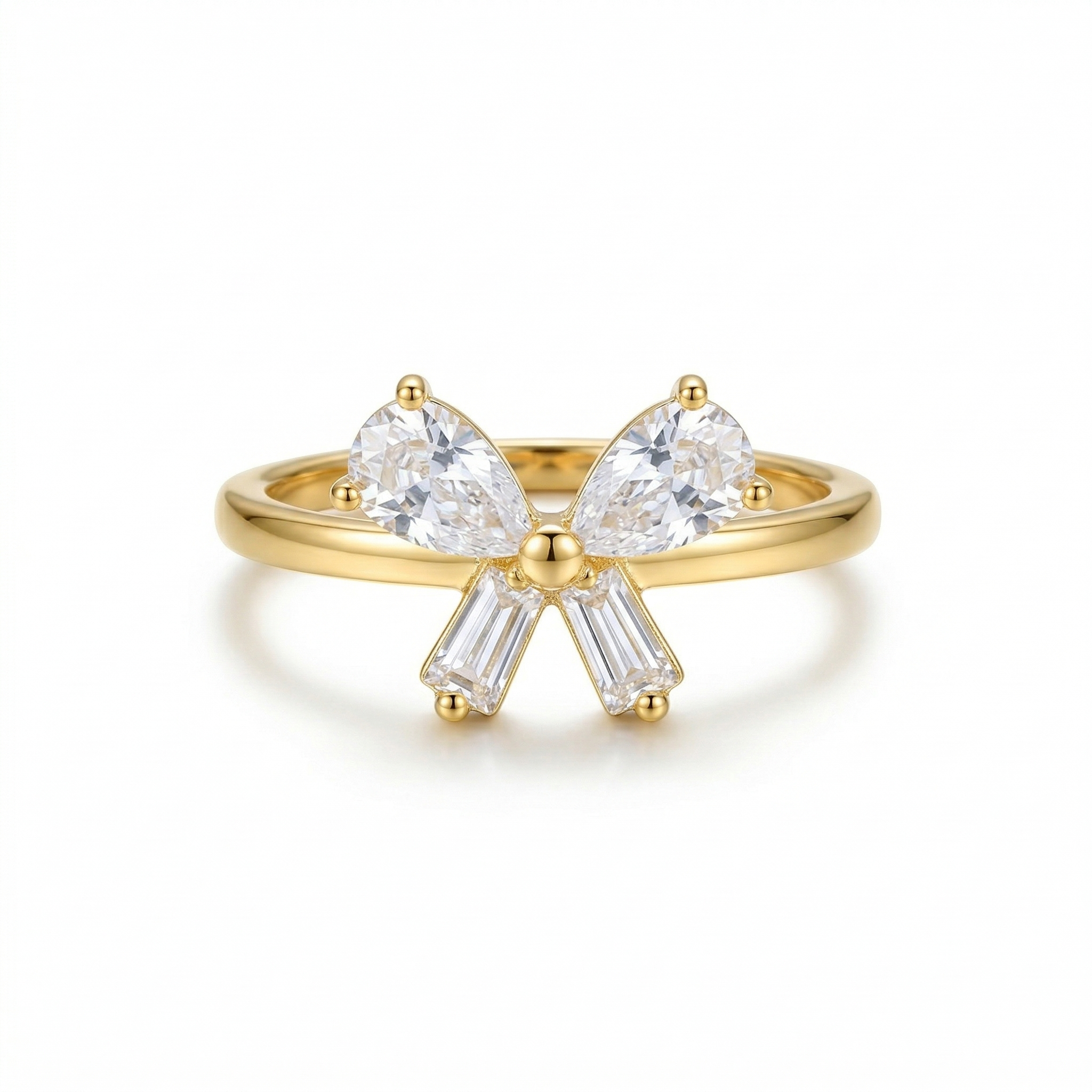 925 Sterling Silver Gold Plated Elegant Bow Ring Jewellery for Women - Size 8