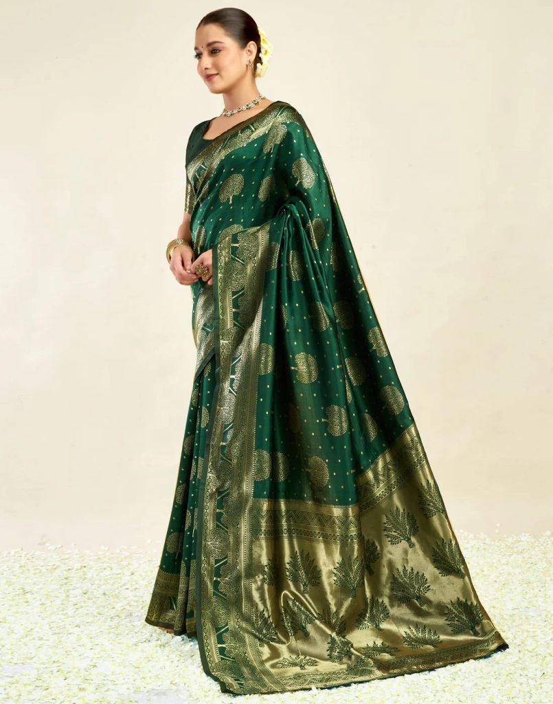 AXONIT Women's Silk Blend Banarasi Jacquard Zari Motifs Design Saree with Unstitched Blouse Piece