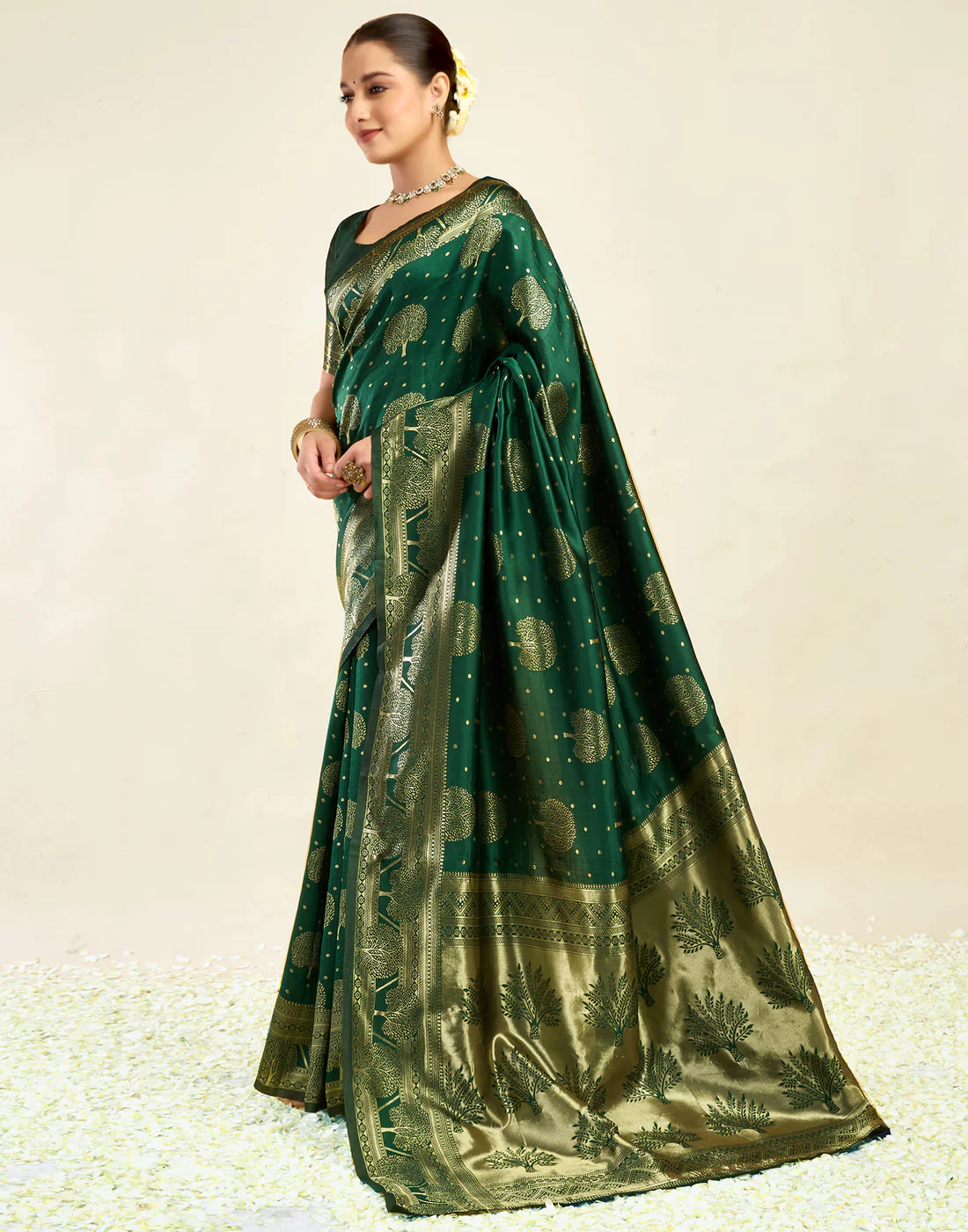 AXONIT Women's Silk Blend Banarasi Jacquard Zari Motifs Design Saree with Unstitched Blouse Piece