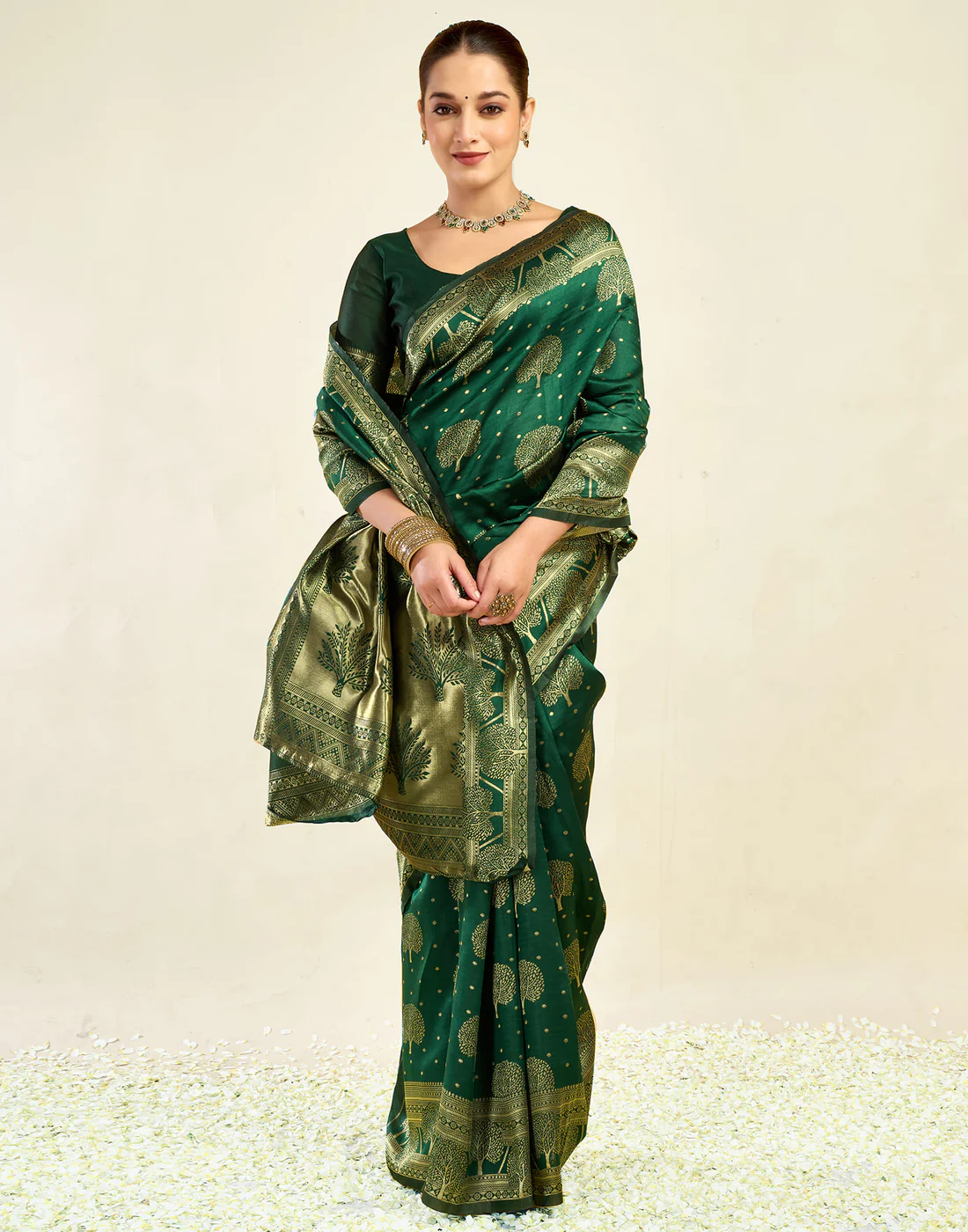 AXONIT Women's Silk Blend Banarasi Jacquard Zari Motifs Design Saree with Unstitched Blouse Piece