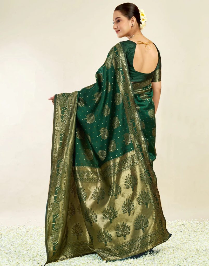 AXONIT Women's Silk Blend Banarasi Jacquard Zari Motifs Design Saree with Unstitched Blouse Piece