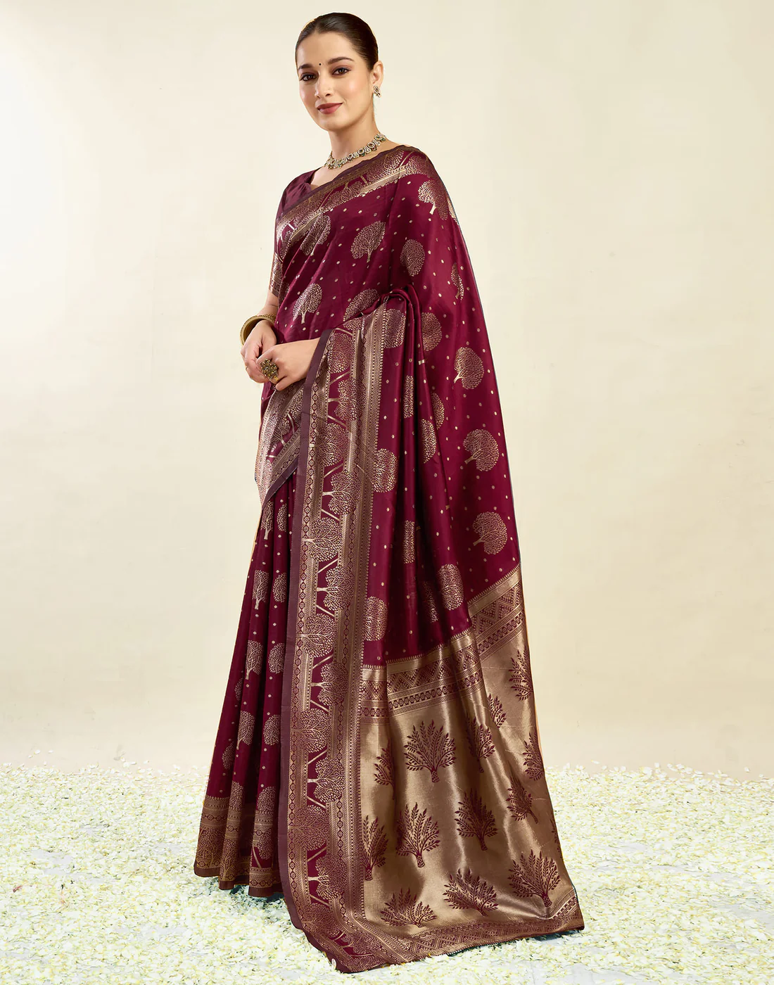 AXONIT Women's Silk Blend Banarasi Jacquard Zari Motifs Design Saree with Unstitched Blouse Piece