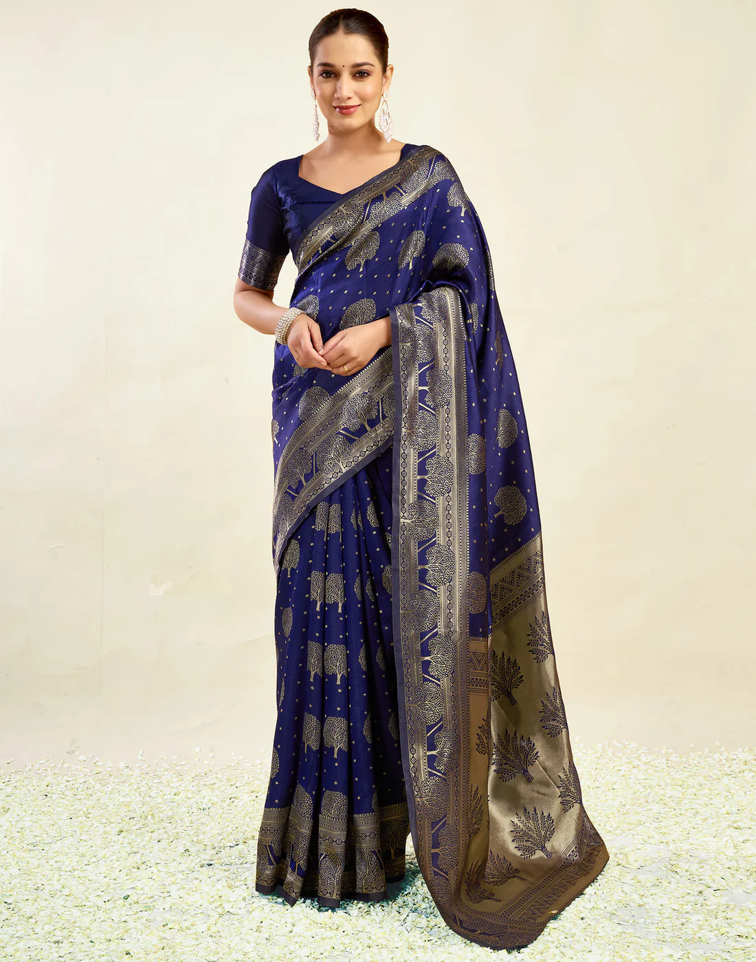 AXONIT Women's Silk Blend Banarasi Jacquard Zari Motifs Design Saree with Unstitched Blouse Piece