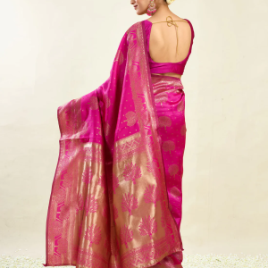 AXONIT Women's Silk Blend Banarasi Jacquard Zari Motifs Design Saree with Unstitched Blouse Piece