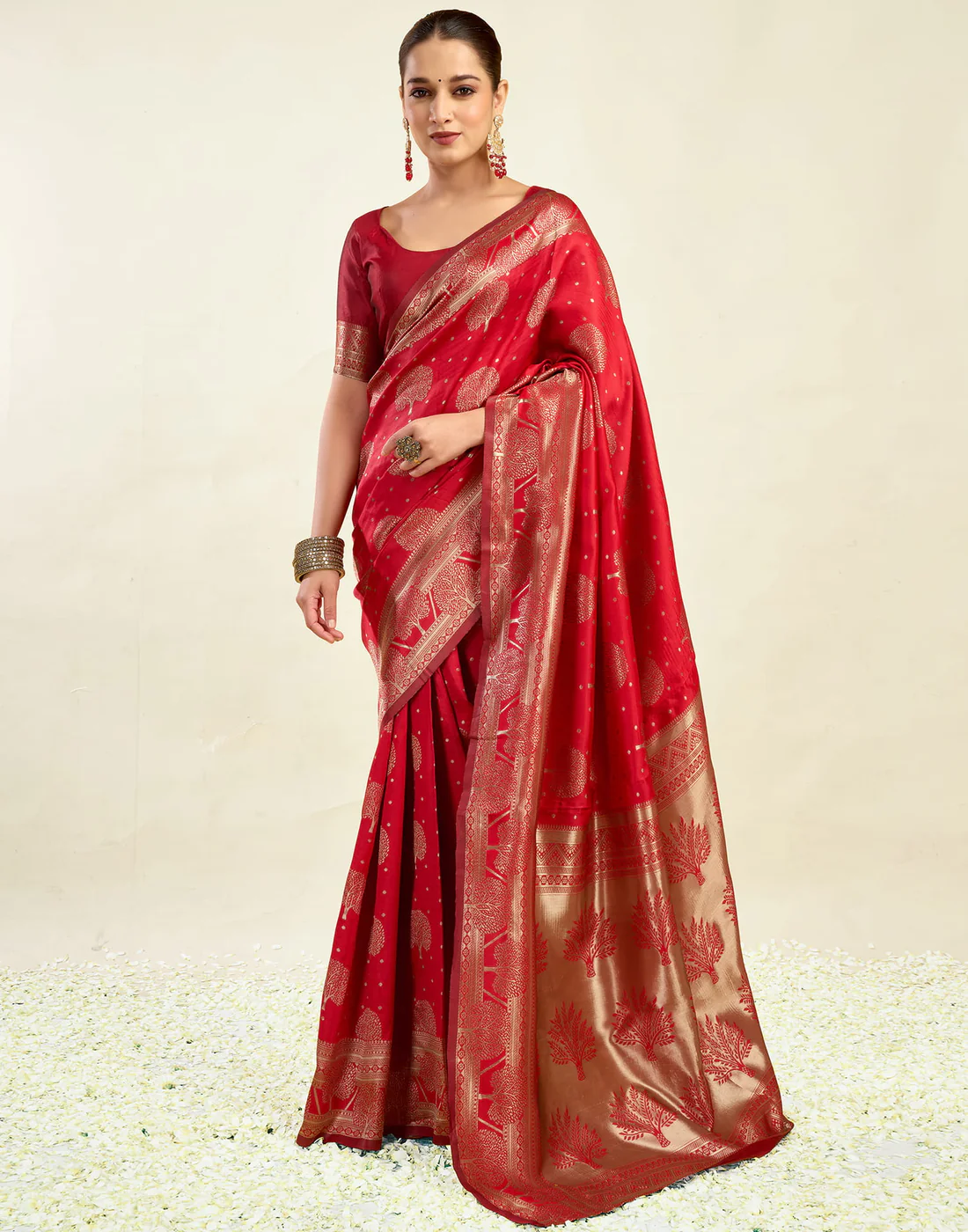 AXONIT Women's Silk Blend Banarasi Jacquard Zari Motifs Design Saree with Unstitched Blouse Piece