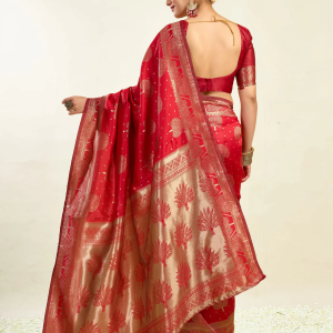 AXONIT Women's Silk Blend Banarasi Jacquard Zari Motifs Design Saree with Unstitched Blouse Piece