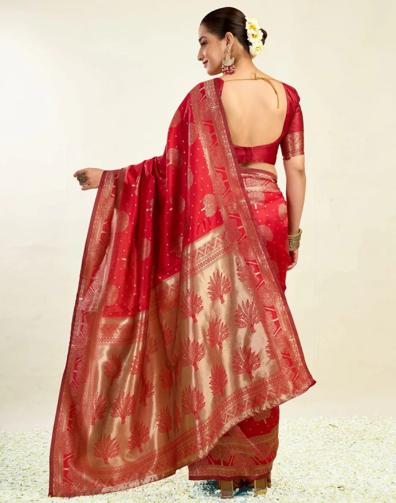AXONIT Women's Silk Blend Banarasi Jacquard Zari Motifs Design Saree with Unstitched Blouse Piece