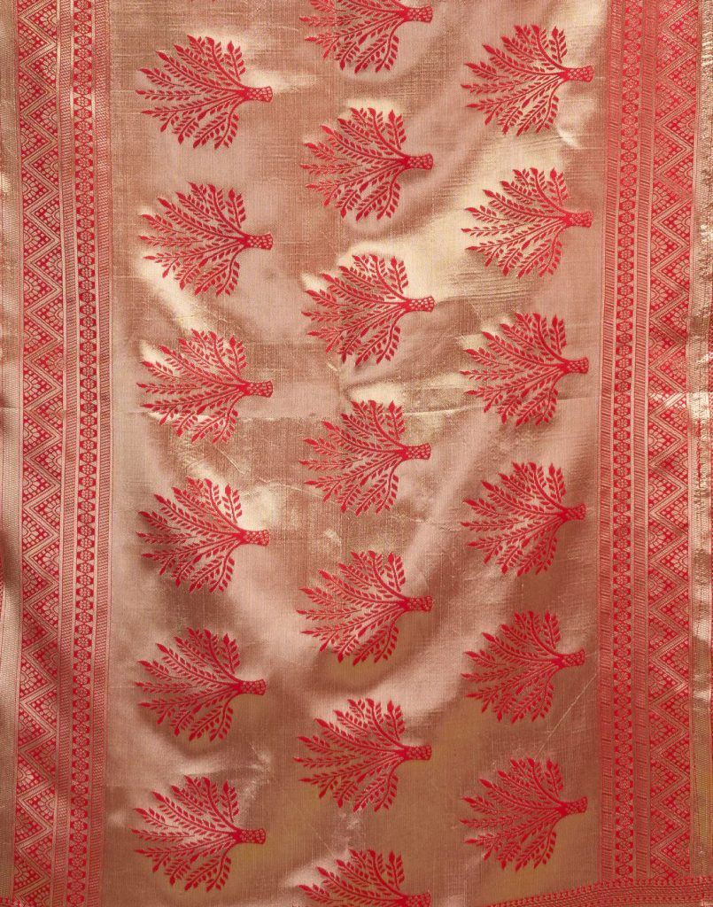 AXONIT Women's Silk Blend Banarasi Jacquard Zari Motifs Design Saree with Unstitched Blouse Piece