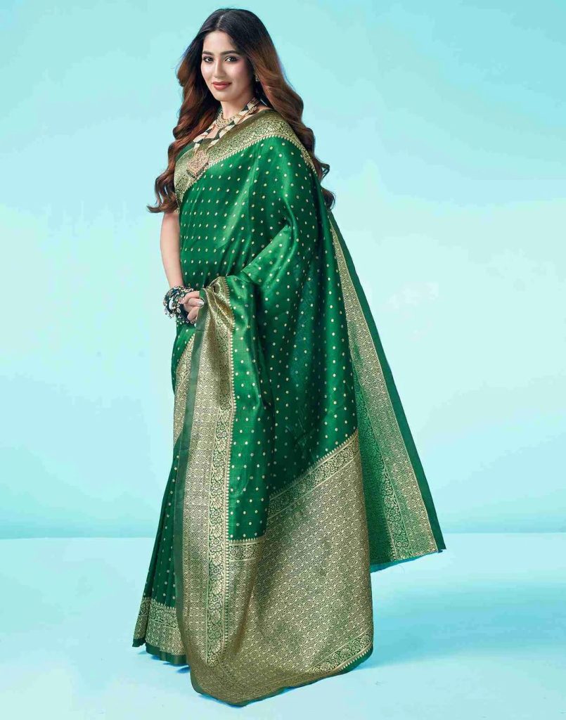AXONIT Women's Silk Blend Banarasi Jacquard Traditional Motifs Design Saree with Unstitched Blouse Piece