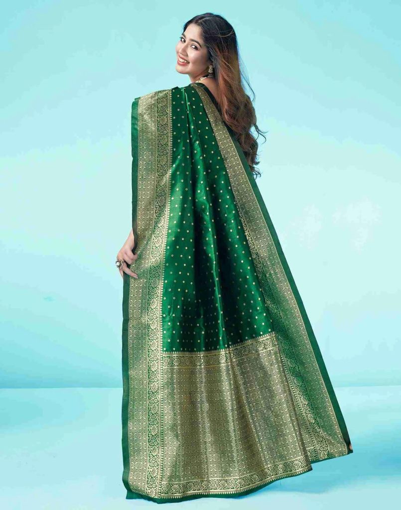 AXONIT Women's Silk Blend Banarasi Jacquard Traditional Motifs Design Saree with Unstitched Blouse Piece