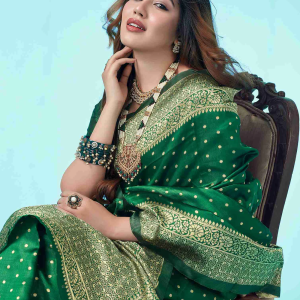 AXONIT Women's Silk Blend Banarasi Jacquard Traditional Motifs Design Saree with Unstitched Blouse Piece