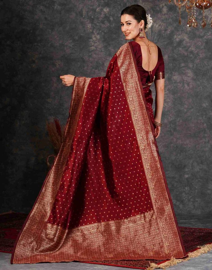 AXONIT Women's Silk Blend Banarasi Jacquard Traditional Motifs Design Saree with Unstitched Blouse Piece