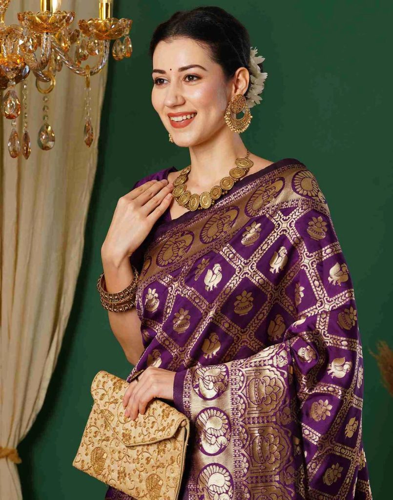 AXONIT Women's Silk Blend Banarasi Jacquard