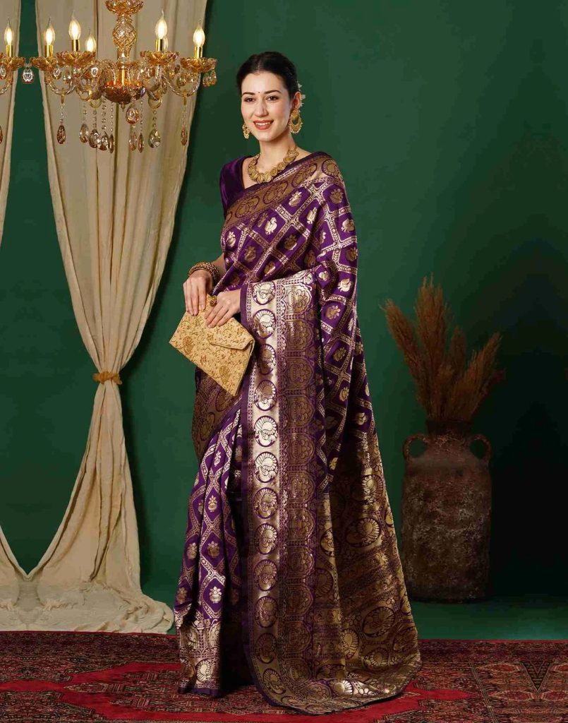 AXONIT Women's Silk Blend Banarasi Jacquard