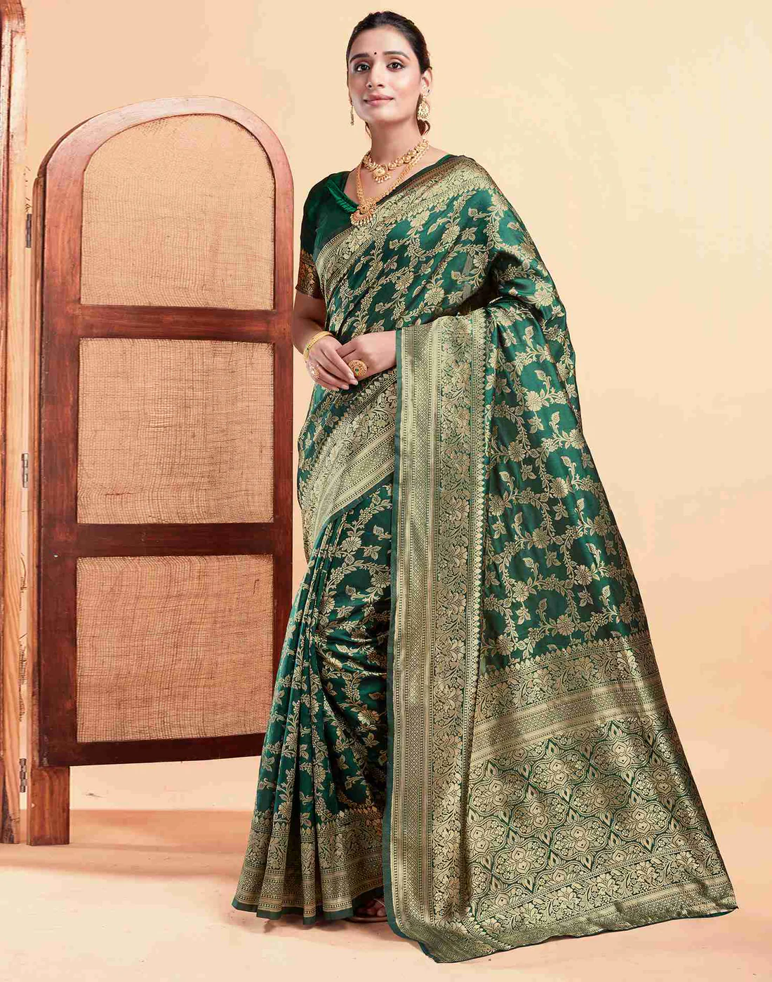 AXONIT Women's Silk Blend Banarasi Jacquard Floral