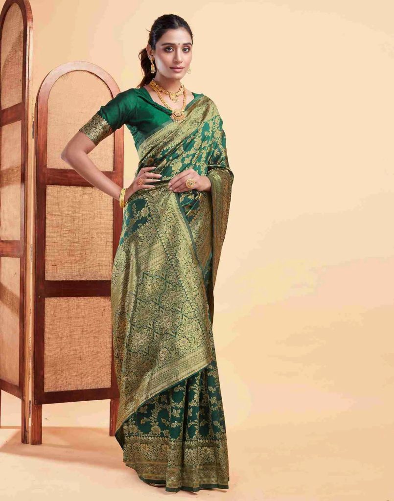 AXONIT Women's Silk Blend Banarasi Jacquard Floral