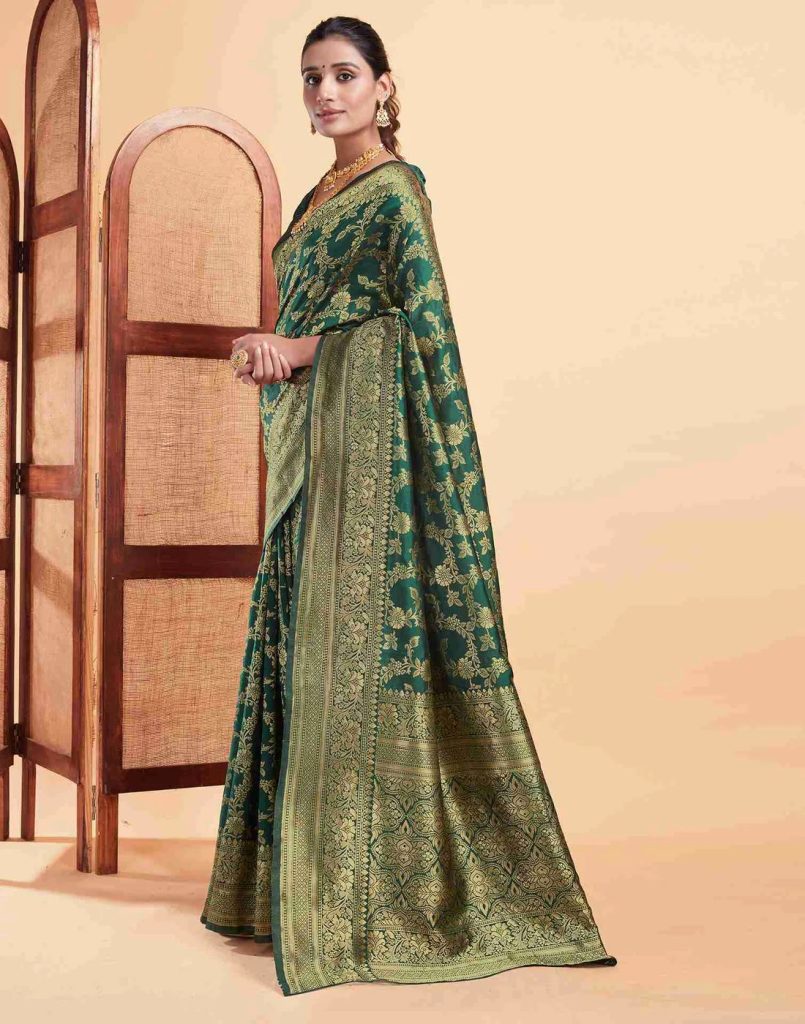 AXONIT Women's Silk Blend Banarasi Jacquard Floral