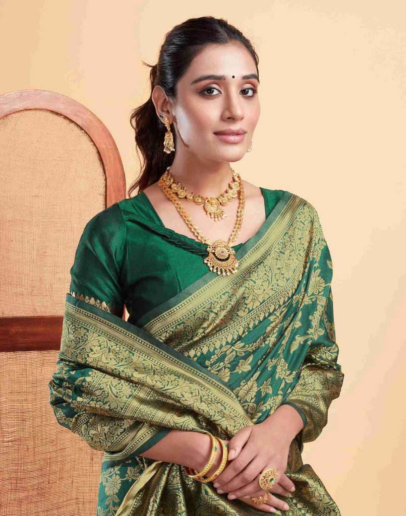 AXONIT Women's Silk Blend Banarasi Jacquard Floral