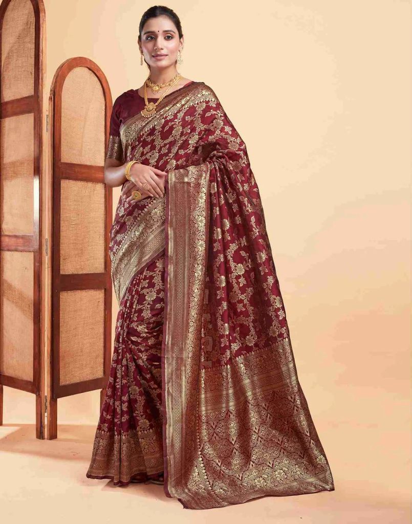AXONIT Women's Silk Blend Banarasi Jacquard Floral