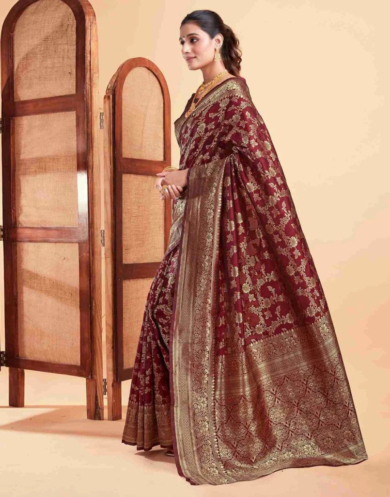 AXONIT Women's Silk Blend Banarasi Jacquard Floral