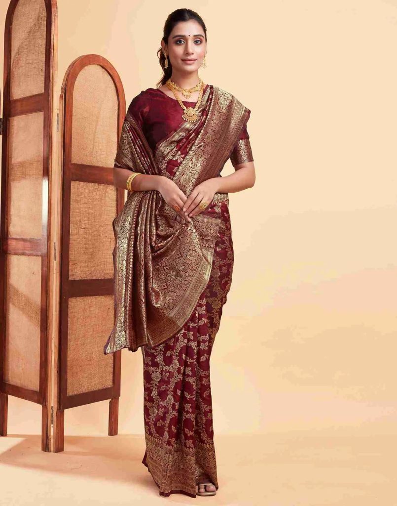 AXONIT Women's Silk Blend Banarasi Jacquard Floral