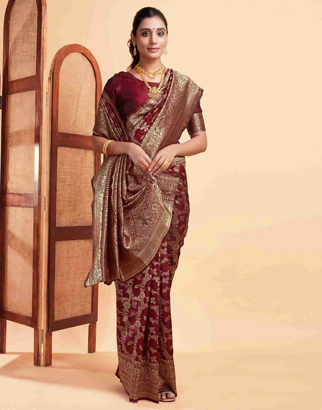 AXONIT Women's Silk Blend Banarasi Jacquard Floral