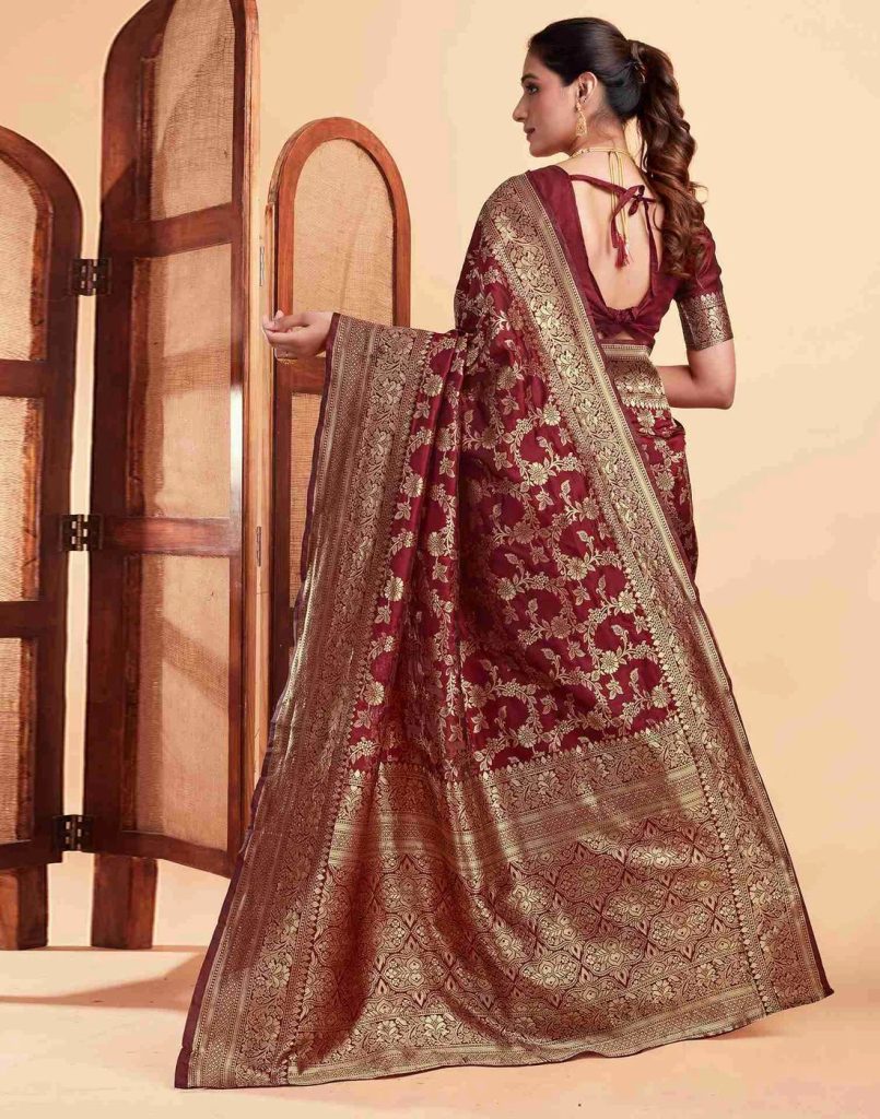 AXONIT Women's Silk Blend Banarasi Jacquard Floral