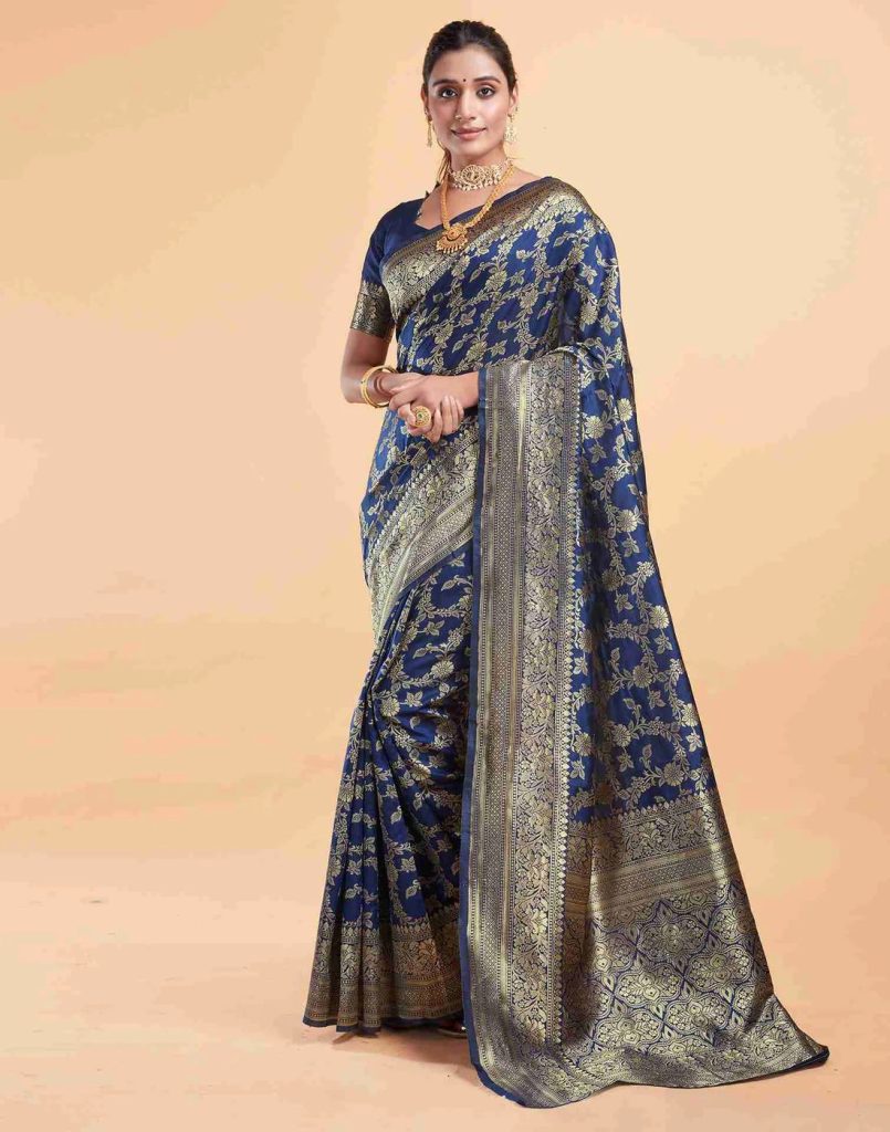 AXONIT Women's Silk Blend Banarasi Jacquard Floral