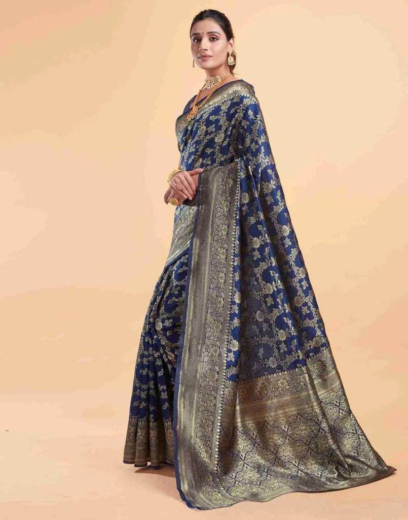 AXONIT Women's Silk Blend Banarasi Jacquard Floral