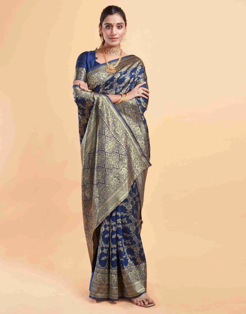 AXONIT Women's Silk Blend Banarasi Jacquard Floral