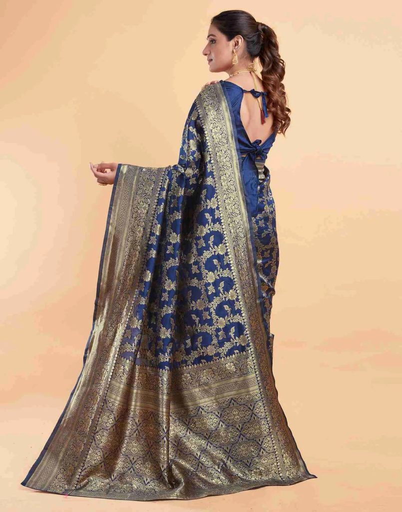 AXONIT Women's Silk Blend Banarasi Jacquard Floral