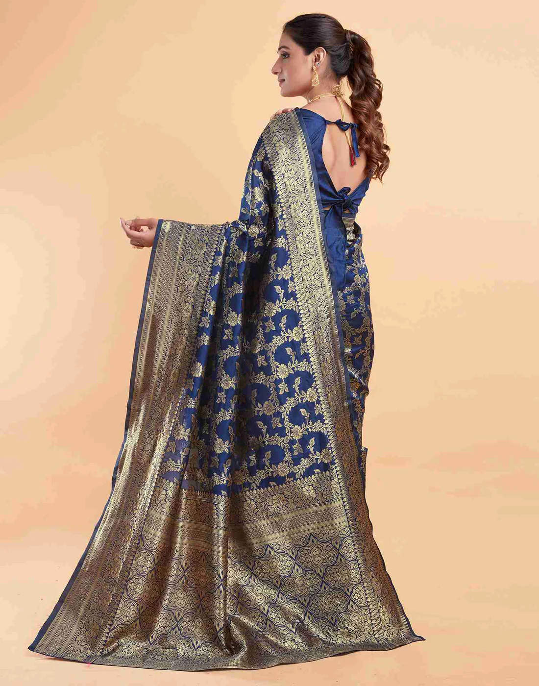 AXONIT Women's Silk Blend Banarasi Jacquard Floral