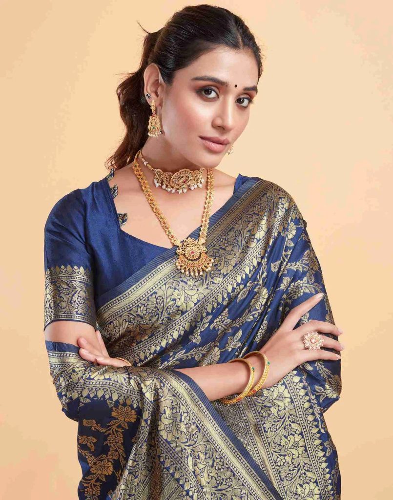 AXONIT Women's Silk Blend Banarasi Jacquard Floral