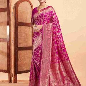 AXONIT Women's Silk Blend Banarasi Jacquard Floral