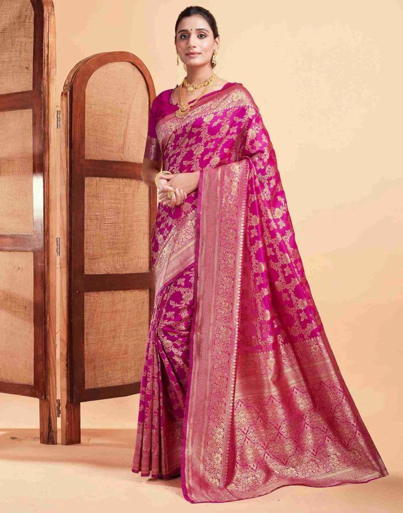 AXONIT Women's Silk Blend Banarasi Jacquard Floral